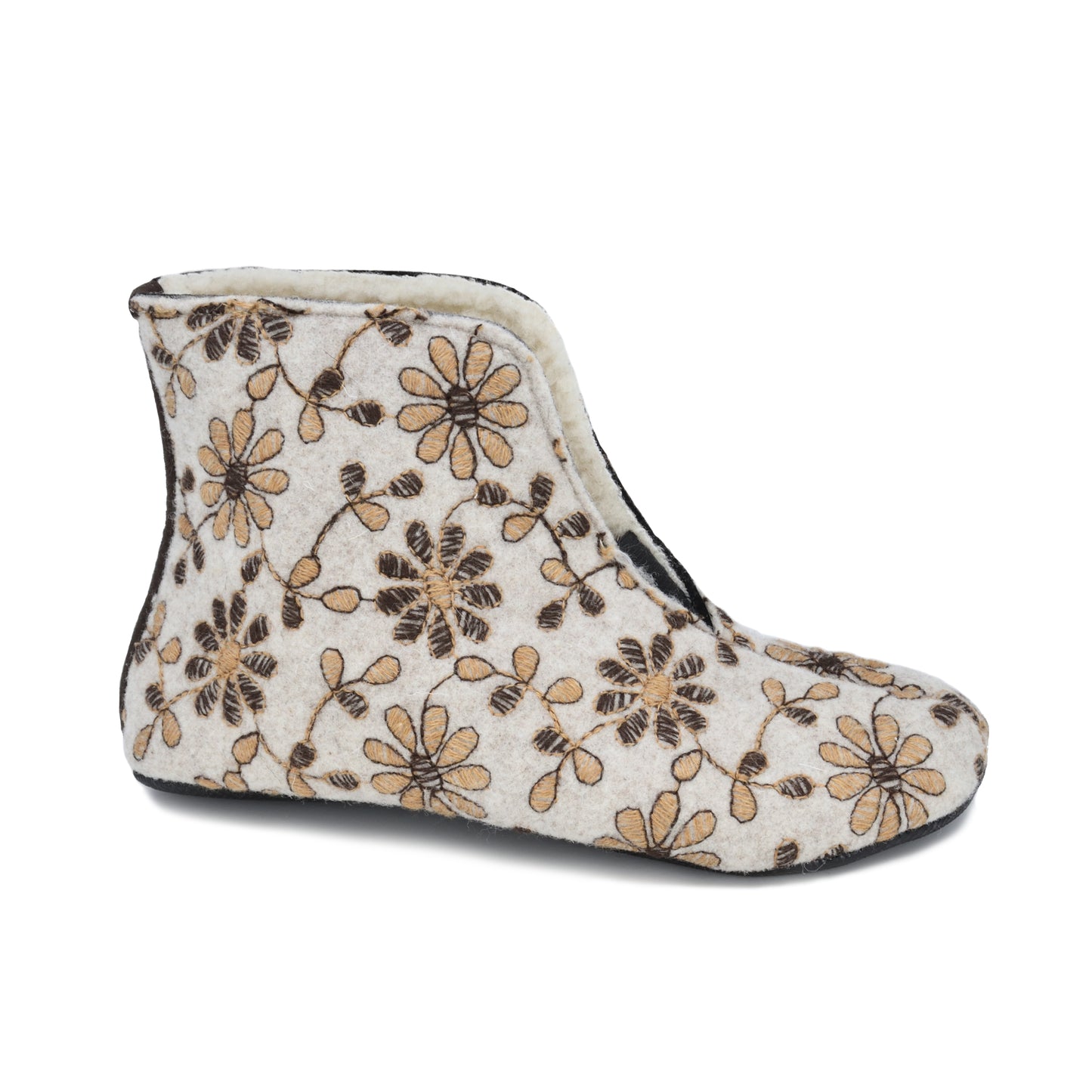 Hausschuhe aus Naturfilz und Schafwolle - Blumenmuster