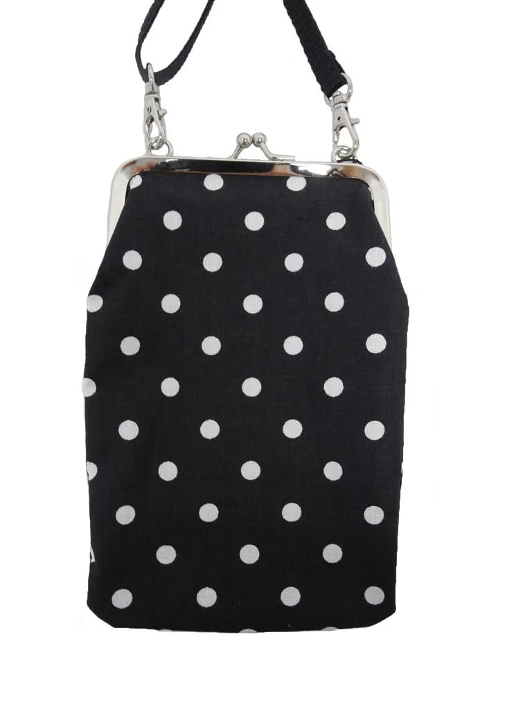 Colorful fabric phone bag with adjustable strap – fits most smartphones, handmade in Finland