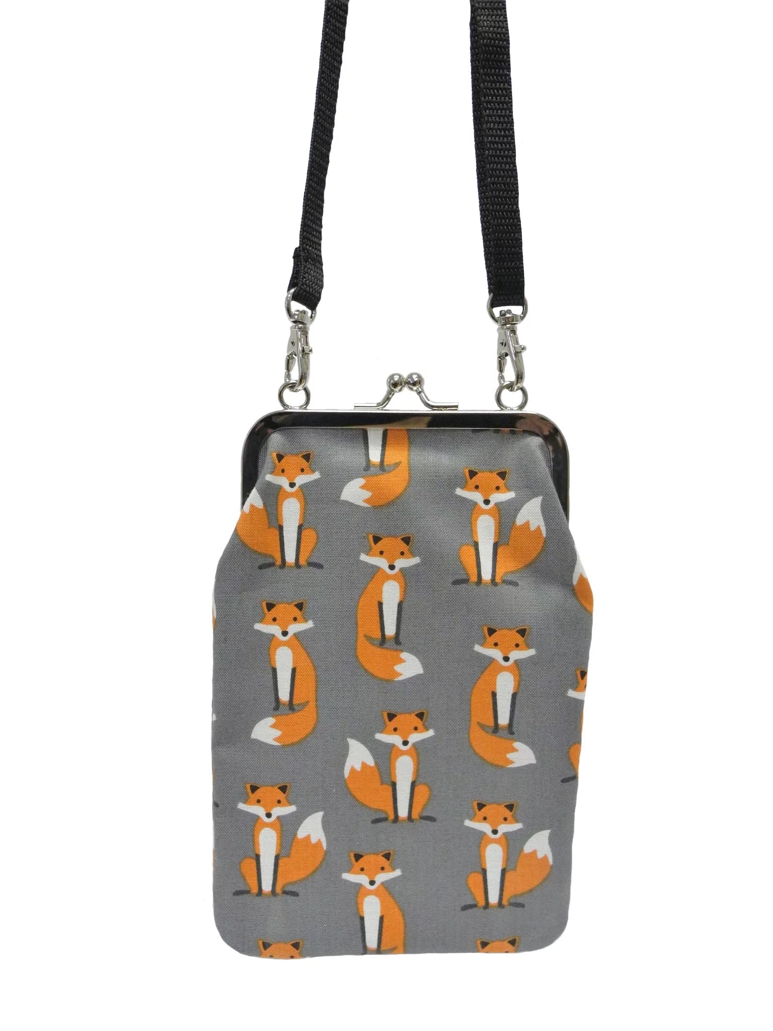 Colorful fabric phone bag with adjustable strap – fits most smartphones, handmade in Finland