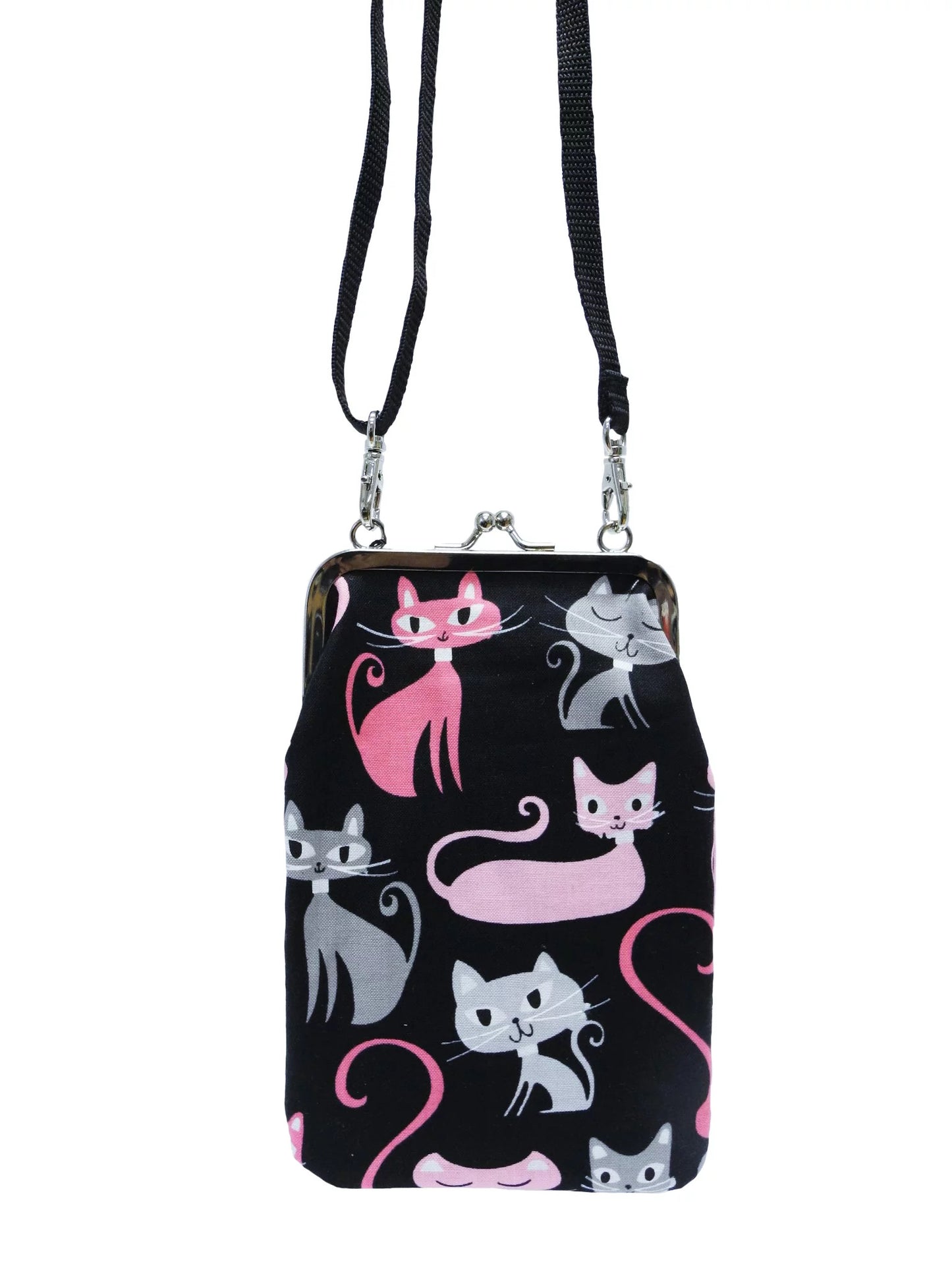 Colorful fabric phone bag with adjustable strap – fits most smartphones, handmade in Finland