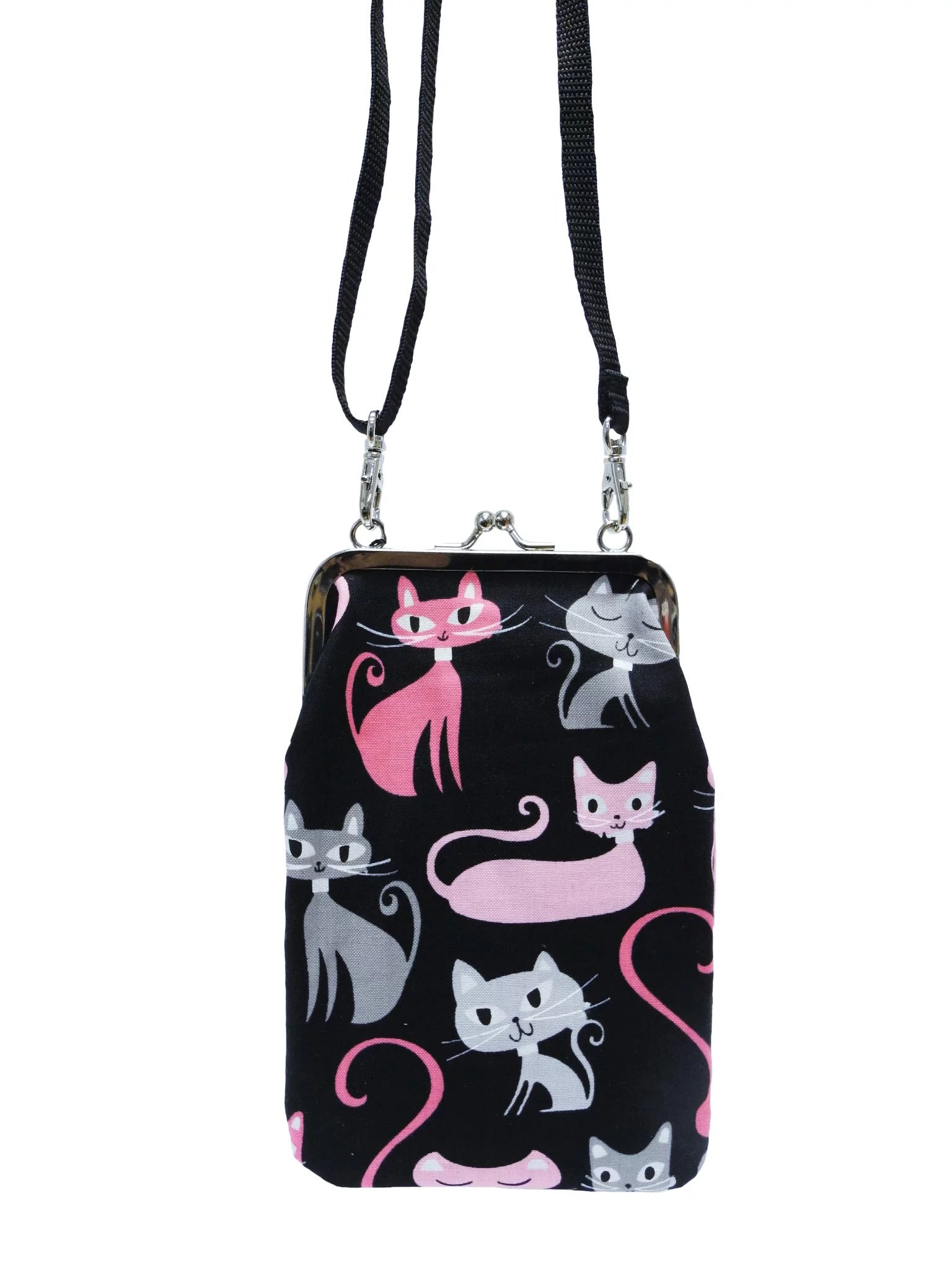 Colorful fabric phone bag with adjustable strap – fits most smartphones, handmade in Finland