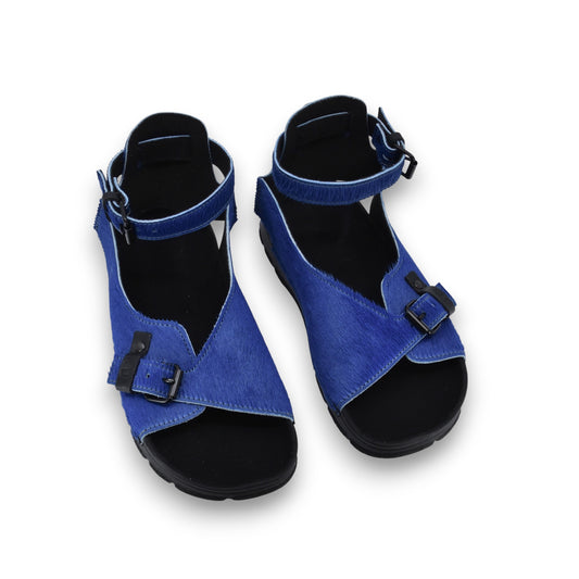 Blue natural leather Athens sandals, handmade in Europe with durable leather uppers and comfortable soles